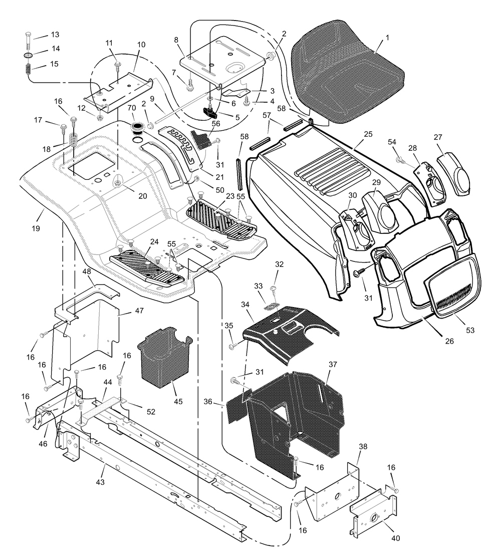 Chassis And Hood Diagram and Parts List for 465609X24A 2003 Briggs and Stratton Lawn Tractor